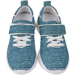 White And Blue Brick Wall Kids  Velcro Strap Shoes by artworkshop