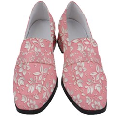 Texture With White Flowers Women s Chunky Heel Loafers by artworkshop