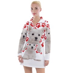 West Highland White Terrier Gift T- Shirt Cute West Highland White Terrier Valentine Heart Paw West Women s Long Sleeve Casual Dress by maxcute