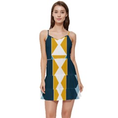 Abstract Pattern T- Shirt Hourglass Pattern  Sunburst Tones Abstract  Blue And Gold  Soft Furnishing Short Frill Dress by maxcute