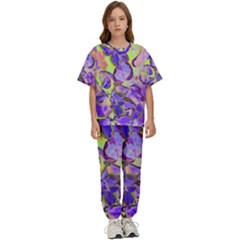 Purple Leaves Kids  Tee And Pants Sports Set by DinkovaArt