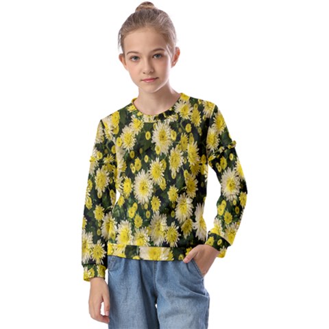 Autumn Background Closeup Flowers Kids  Long Sleeve Tee With Frill  by artworkshop