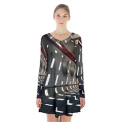 Leading Lines A Holey Walls Long Sleeve Velvet V-neck Dress by artworkshop