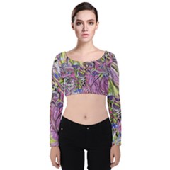 Abstract Intarsio Velvet Long Sleeve Crop Top by kaleidomarblingart