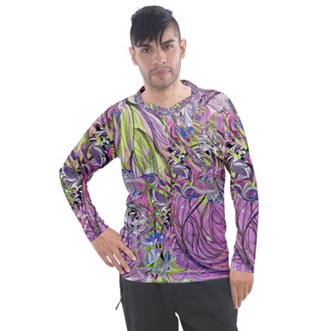 Abstract Intarsio Men s Pique Long Sleeve Tee by kaleidomarblingart