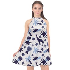 Cute Safari Animals Blue Giraffe Halter Neckline Chiffon Dress  by Stikle