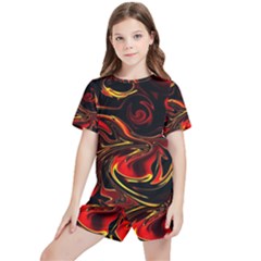 Modern Art Design Fantasy Surreal Orange Kids  Tee And Sports Shorts Set by Ravend