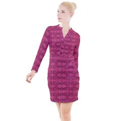 Elegant Pink Floral Geometric Pattern Button Long Sleeve Dress by dflcprintsclothing