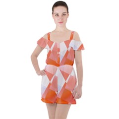 Abstract T- Shirt Peach Geometric Chess Colorful Pattern T- Shirt Ruffle Cut Out Chiffon Playsuit by maxcute