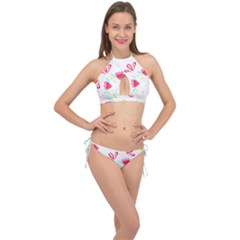 Batik T- Shirt Batik Flower Pattern T- Shirt Cross Front Halter Bikini Set by maxcute