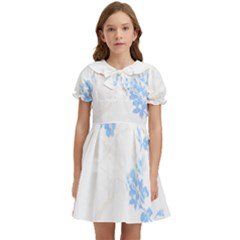 Blue Flowers T- Shirtblue And Pink Flowers Floral Art T- Shirt Kids  Bow Tie Puff Sleeve Dress by maxcute