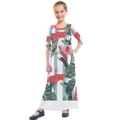 Botanical T- Shirt Botanical Attractive Cardinal Flowers T- Shirt Kids  Quarter Sleeve Maxi Dress by maxcute