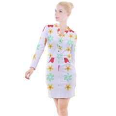 Butterfly Garden Flowers Pattern T- Shirt Butterfly Garden Flowers Pattern T- Shirt Button Long Sleeve Dress by maxcute