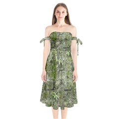 Old Stone Exterior Wall With Moss Shoulder Tie Bardot Midi Dress by dflcprintsclothing