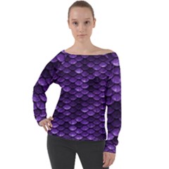 Purple Scales! Off Shoulder Long Sleeve Velour Top by fructosebat