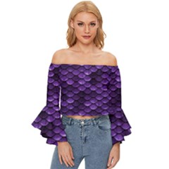 Purple Scales! Off Shoulder Flutter Bell Sleeve Top by fructosebat