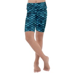 Teal Scales! Kids  Lightweight Velour Cropped Yoga Leggings by fructosebat