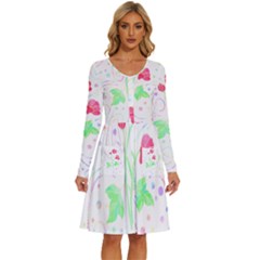 Flowers Illustration T- Shirtflowers T- Shirt (3) Long Sleeve Dress With Pocket by maxcute