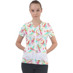 Owl T- Shirt Owl Pattern T- Shirt Short Sleeve Zip Up Jacket by maxcute