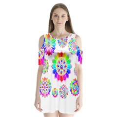 Rainbow Flowers T- Shirt Rainbow Psychedelic Floral Power Pattern T- Shirt Shoulder Cutout Velvet One Piece by maxcute