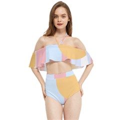 Rainbow T- Shirt Blue Rainbow Arc With Sun T- Shirt Halter Flowy Bikini Set  by maxcute