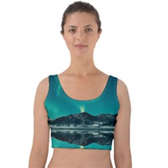 Blue And Green Sky And Mountain Velvet Crop Top by Jancukart