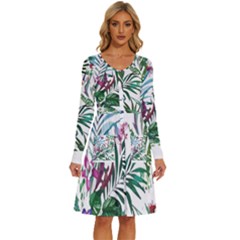 Tropical T- Shirt Tropical Bloom Wool Flowers T- Shirt Long Sleeve Dress With Pocket by maxcute