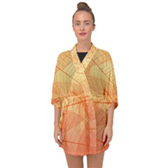 Orange Leaves Colorful Transparent Texture Of Natural Background Half Sleeve Chiffon Kimono by Jancukart