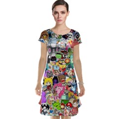 Assorted Cartoon Characters Doodle  Style Heroes Cap Sleeve Nightdress by Jancukart