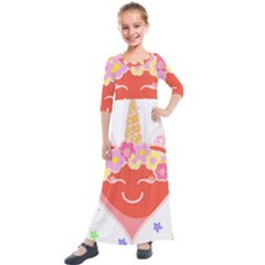 Unicorn T- Shirt Cute Unicorn Heart Valentines Day Design T- Shirt Kids  Quarter Sleeve Maxi Dress by maxcute