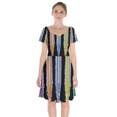 Pencil Colorfull Pattern Short Sleeve Bardot Dress by artworkshop