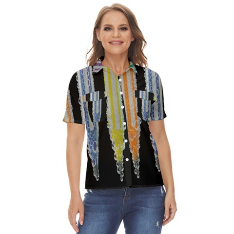 Pencil Colorfull Pattern Women s Short Sleeve Double Pocket Shirt by artworkshop