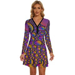 Bubble Color Long Sleeve Deep V Mini Dress  by artworkshop