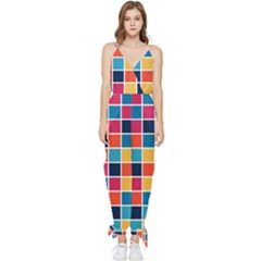 Square Plaid Checkered Pattern Sleeveless Tie Ankle Chiffon Jumpsuit by Ravend