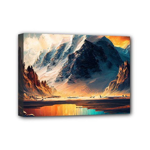 Abstract Color Colorful Mountain Ocean Sea Mini Canvas 7  X 5  (stretched) by Pakemis