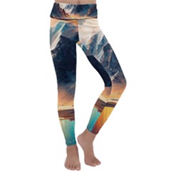 Abstract Color Colorful Mountain Ocean Sea Kids  Lightweight Velour Classic Yoga Leggings by Pakemis