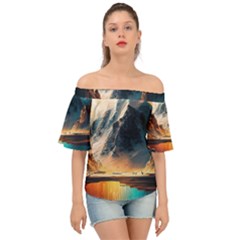 Abstract Color Colorful Mountain Ocean Sea Off Shoulder Short Sleeve Top by Pakemis