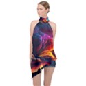 Ocean Sea Wave Clouds Mountain Colorful Sky Art Halter Asymmetric Satin Top View1