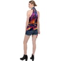 Ocean Sea Wave Clouds Mountain Colorful Sky Art Halter Asymmetric Satin Top View2