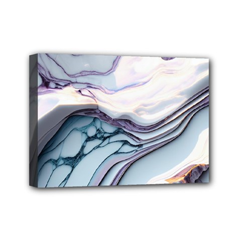 Marble Abstract White Pink Dark Art Mini Canvas 7  X 5  (stretched) by Pakemis