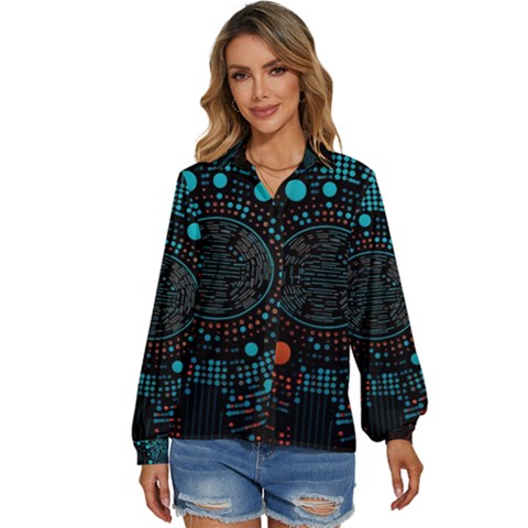 Big Data Abstract Abstract Background Women s Long Sleeve Button Down Shirt by Pakemis