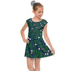 Leaves Flowers Green Background Nature Kids  Cap Sleeve Dress by Ravend