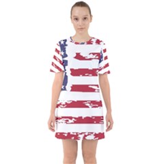 America Unite Stated Red Background Us Flags Sixties Short Sleeve Mini Dress by Jancukart