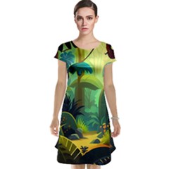 Jungle Rainforest Tropical Forest Jungle Scene Cap Sleeve Nightdress by Jancukart