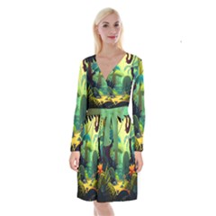 Jungle Rainforest Tropical Forest Jungle Scene Long Sleeve Velvet Front Wrap Dress by Jancukart