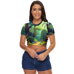 Jungle Rainforest Tropical Forest Jungle Scene Side Button Cropped Tee by Jancukart