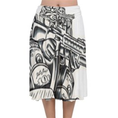 Scarface Movie Traditional Tattoo Velvet Flared Midi Skirt by tradlinestyle