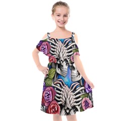 Floral Skeletons Kids  Cut Out Shoulders Chiffon Dress by GardenOfOphir