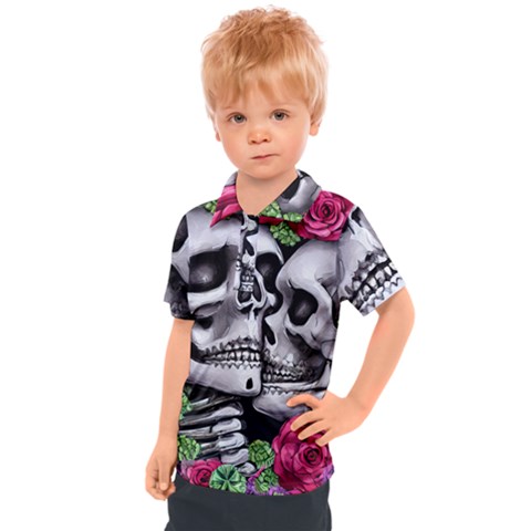 Black Skulls Red Roses Kids  Polo Tee by GardenOfOphir