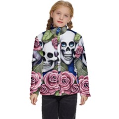 Skulls And Flowers Kids  Puffer Bubble Jacket Coat by GardenOfOphir